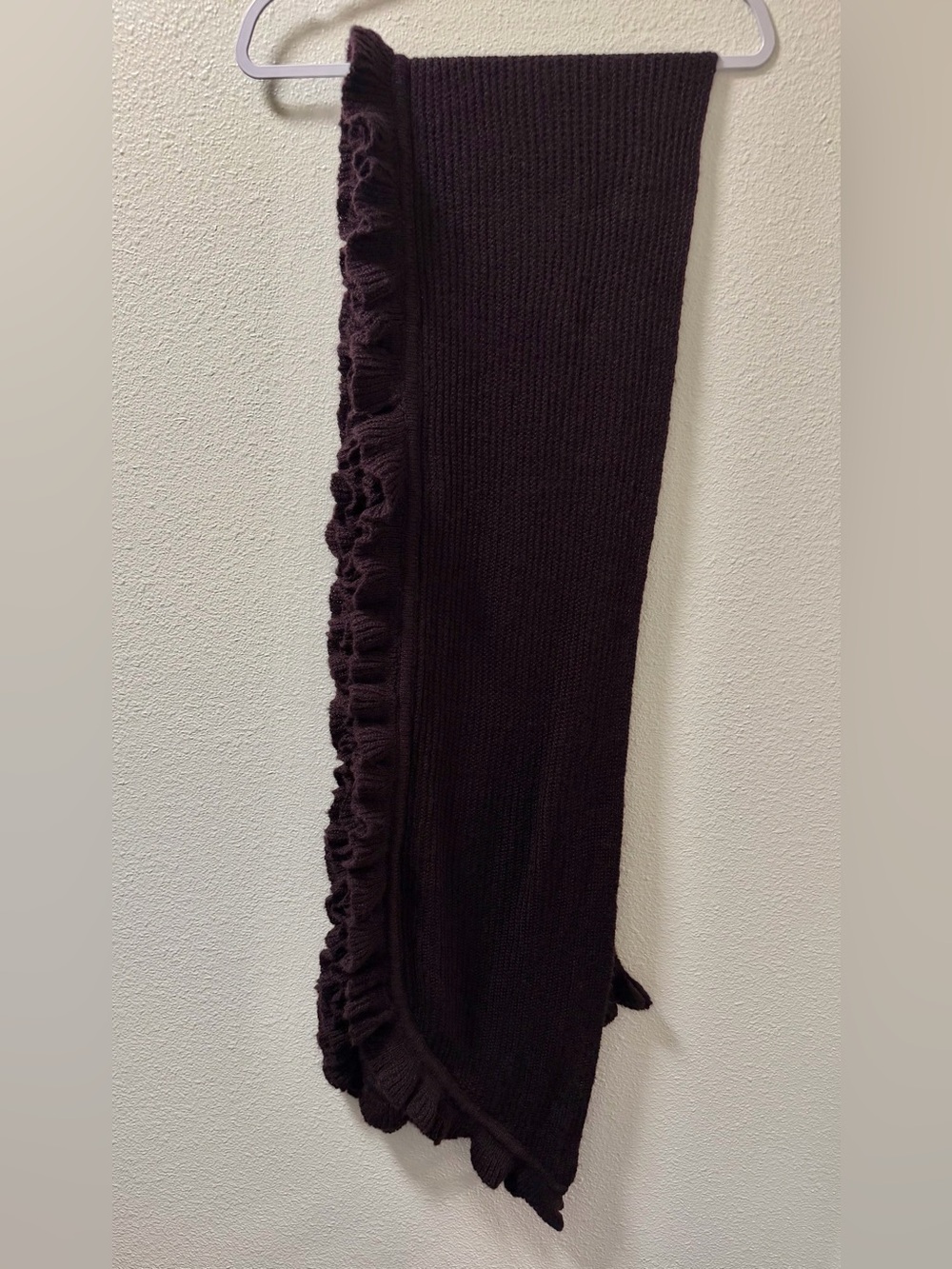 Rebecca Minkoff Ruffle Muffler Knit Long Scarf Eggplant Purple Women's 12x80